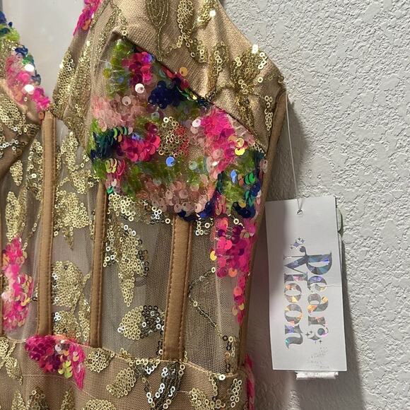 Dear Moon Dresses Dear Moon Floral Sequin Corset Lace-Up Back Long Dress Sz 1 - Picture 8 of 8